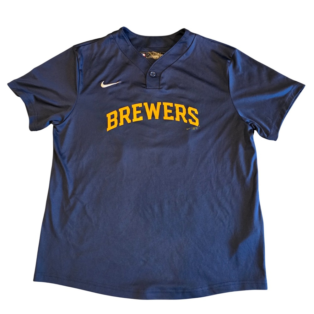 Nike Milwaukee Brewers Youth XL Navy Blue Baseball Jersey Shirt Number 40 Small